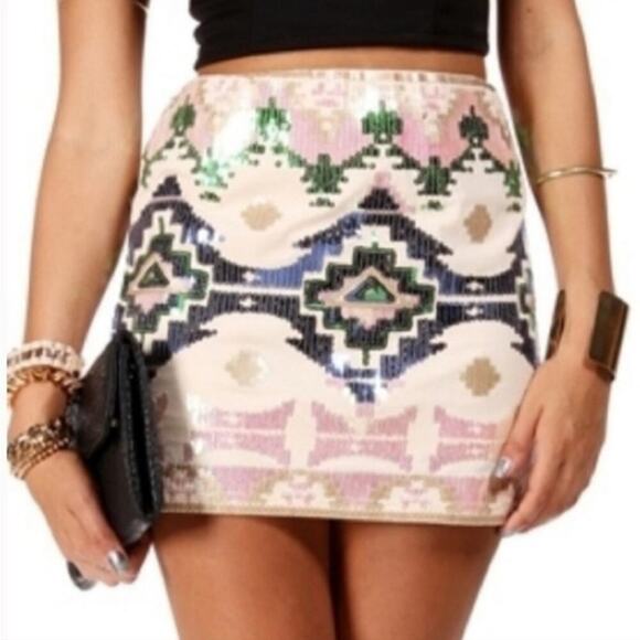 Express Aztec Sequence Casual Bright Color Mini Skirt Size XS - Picture 1 of 11